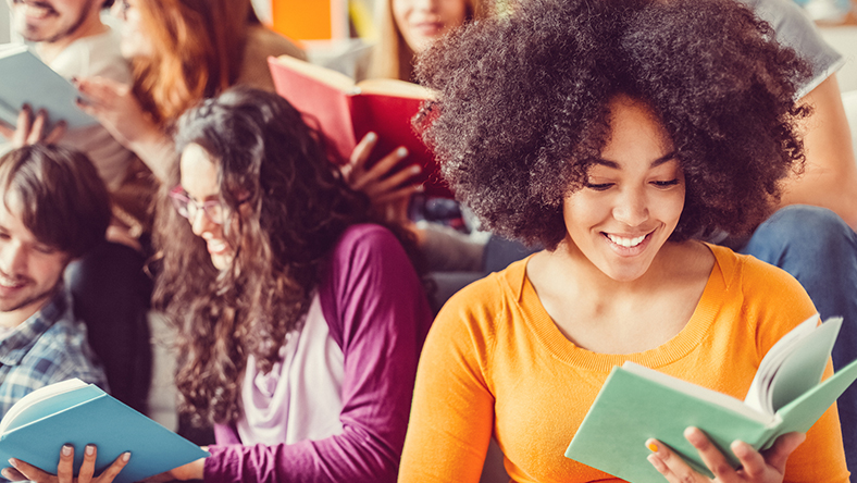 College students reading books