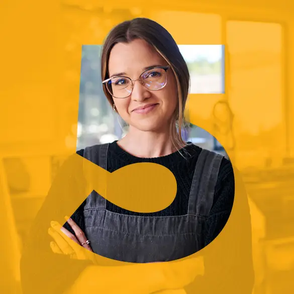 Executive woman profile with gold number 5