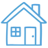 Blue outline icon of a house inside a circle