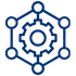 Icon of a gear surrounded by connected nodes, representing integrated services and efficient systems.