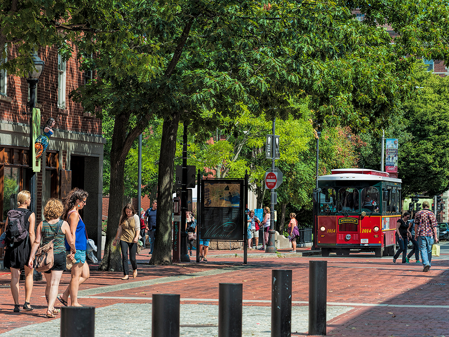 Salem, MA trolley on walkway